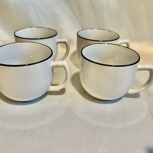 Classic Vintage Noritake Ignition White Ceramic Mugs with Black Rim-Set of 4